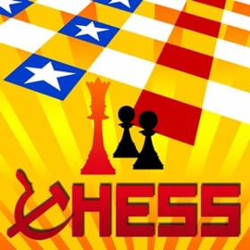 Chess title with chess board and pieces in background