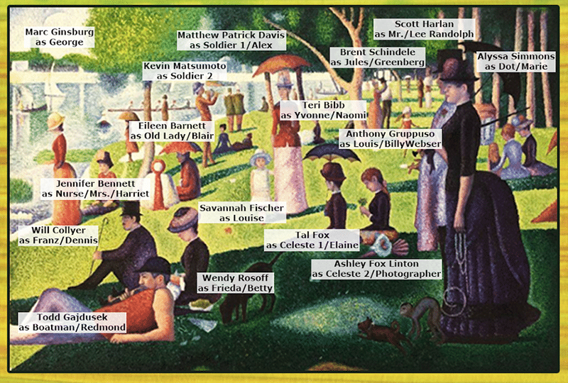 Cast members are named based on their role in the famous painting A Sunday Afternoon on the Island of La Grande Jatte by Georges Seurat